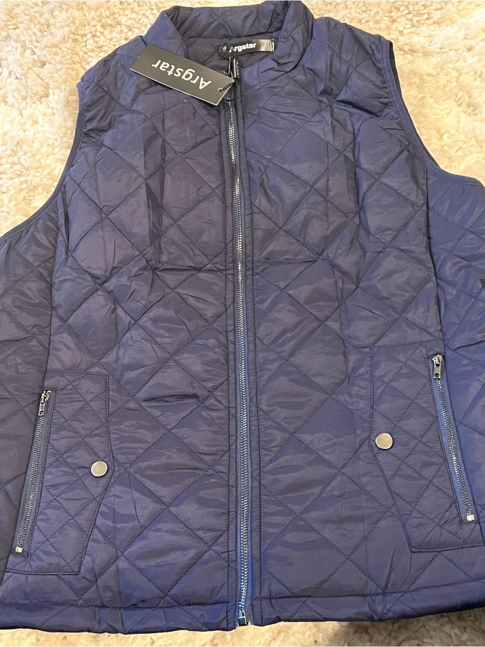 NWT Quilted Navy Sleeveless Vest with Stand Collar Size L - Picture 9 of 9